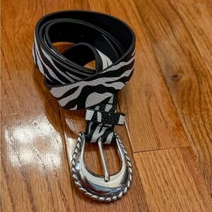 Zebra Print Belt with Silver Buckle